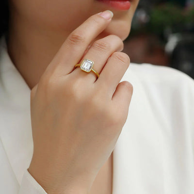 Bague Émeraude Moissanite Vermeil Or 18K