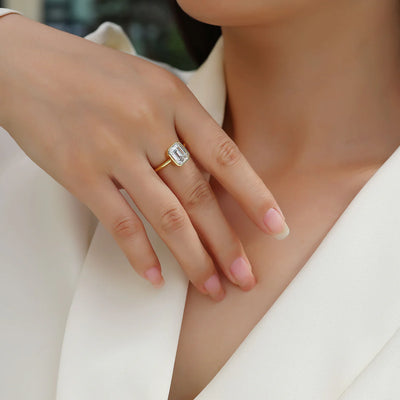 Bague Émeraude Moissanite Vermeil Or 18K