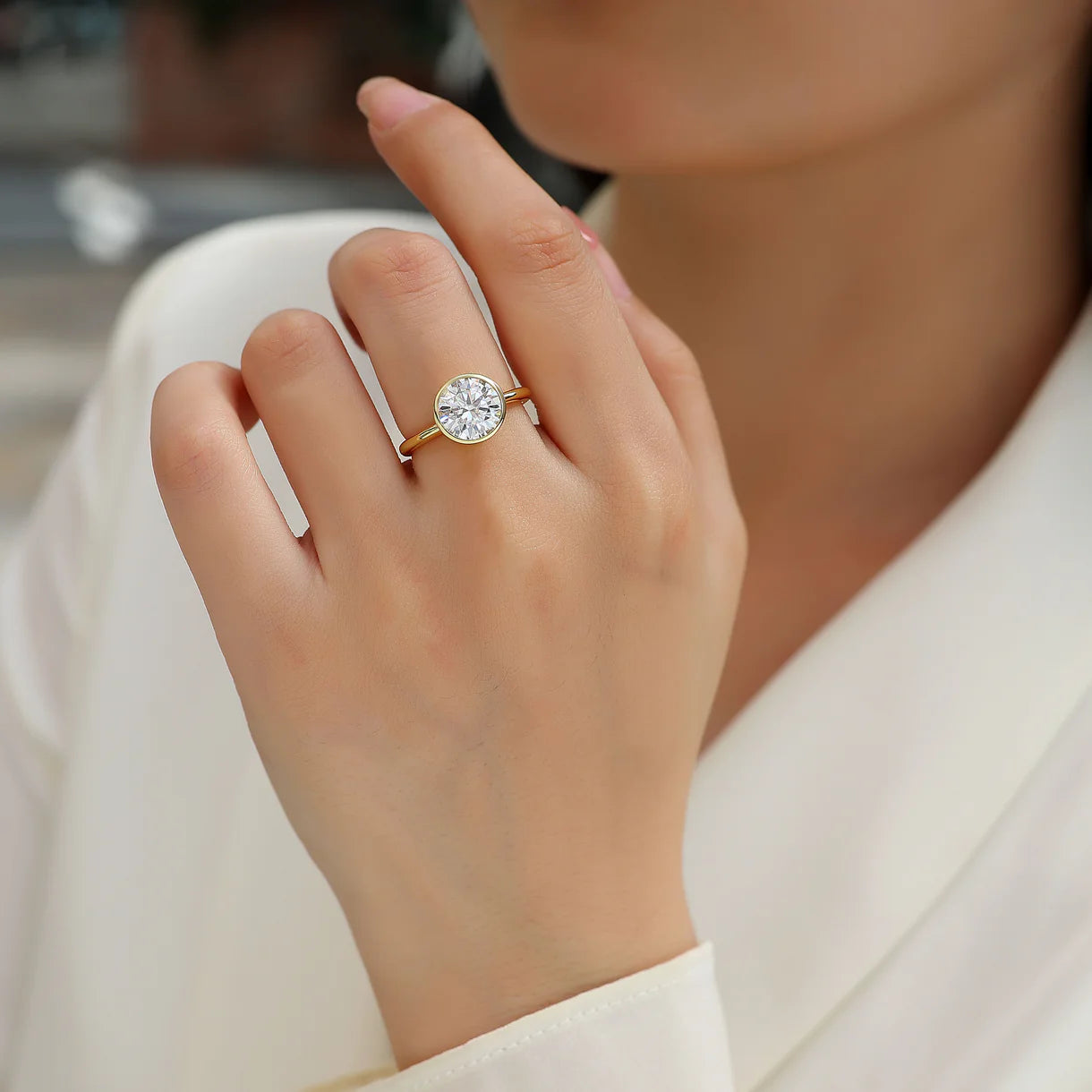 Bague de Fiançailles en Or Vermeil 18K avec Moissanite