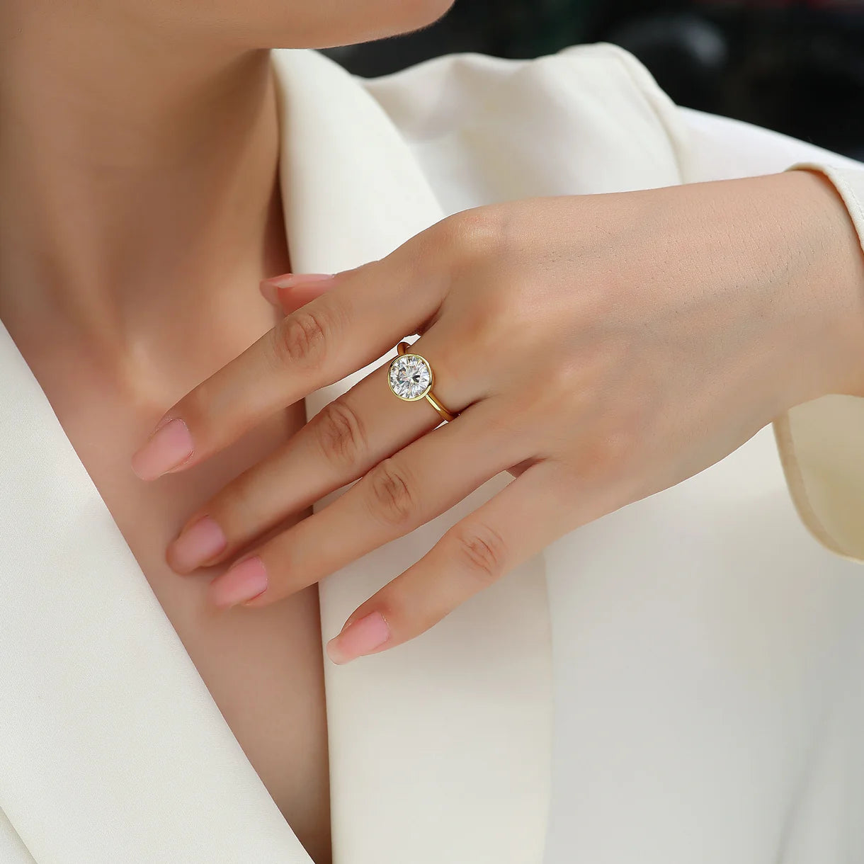 Bague de Fiançailles en Or Vermeil 18K avec Moissanite