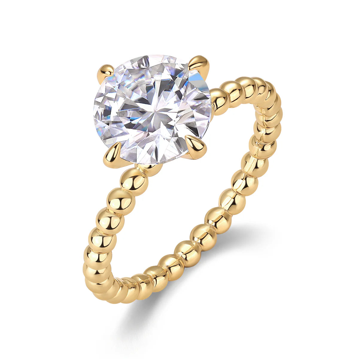 Bague Fiançailles Ronde 4 Griffes Moissanite D/VVS1 Or 18K