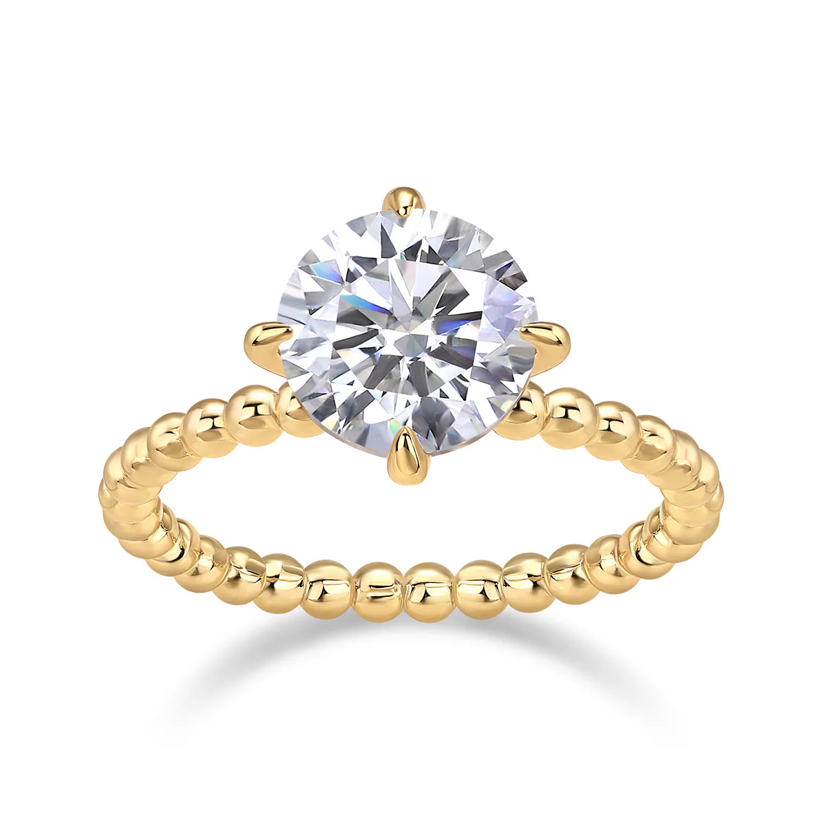 Bague Fiançailles Ronde 4 Griffes Moissanite D/VVS1 Or 18K