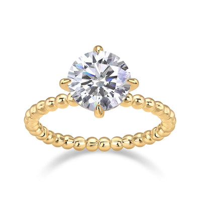 Bague Fiançailles Ronde 4 Griffes Moissanite D/VVS1 Or 18K