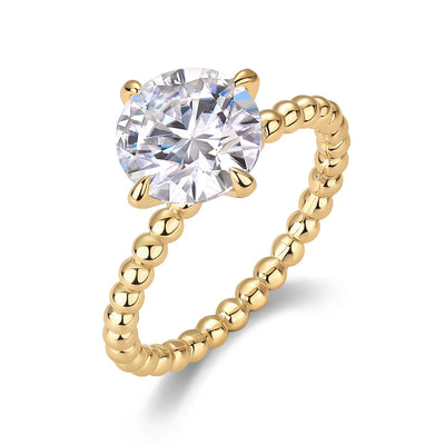 Bague Fiançailles Ronde 4 Griffes Moissanite D/VVS1 Or 18K