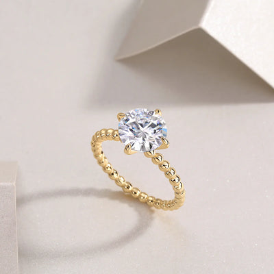 Bague Fiançailles Ronde 4 Griffes Moissanite D/VVS1 Or 18K