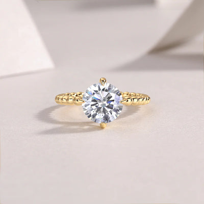Bague Fiançailles Ronde 4 Griffes Moissanite D/VVS1 Or 18K