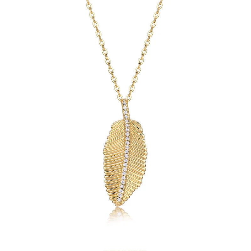 Collier Moissanite Feuille Or Jaune Vermeil 18K, Argent 925