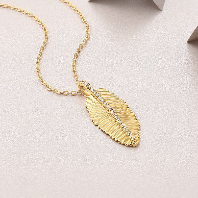 Collier Moissanite Feuille Or Jaune Vermeil 18K, Argent 925