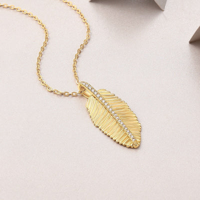 Collier Moissanite Feuille Or Jaune Vermeil 18K, Argent 925