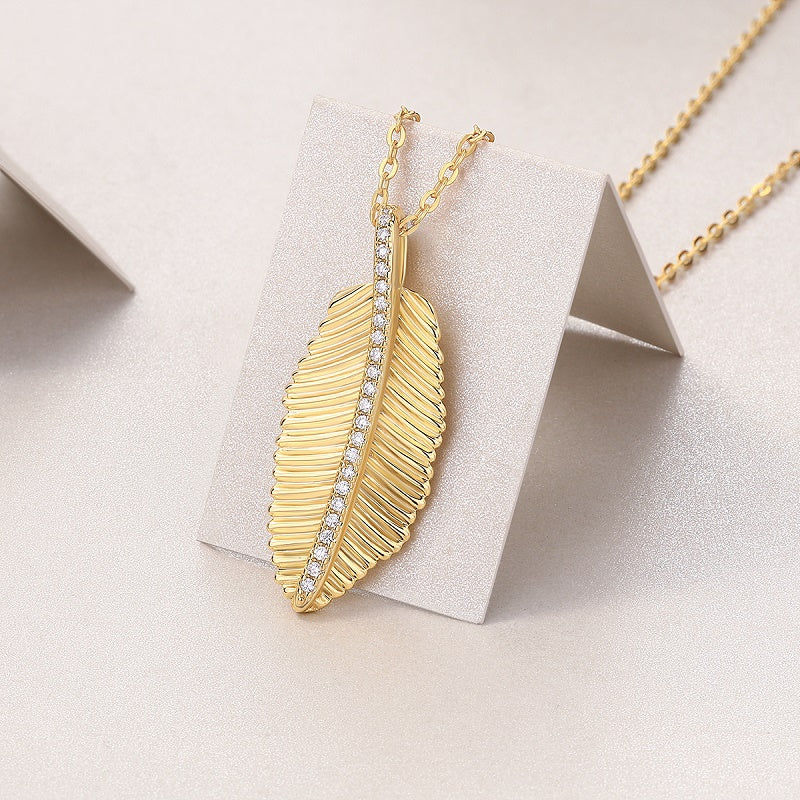 Collier Moissanite Feuille Or Jaune Vermeil 18K, Argent 925