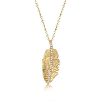 Collier Moissanite Feuille Or Jaune Vermeil 18K, Argent 925