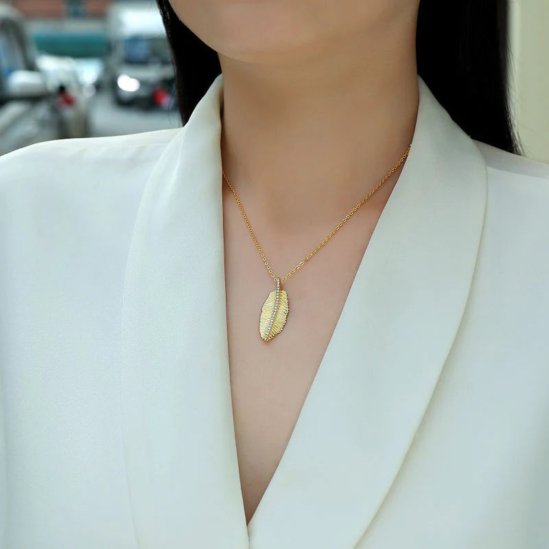 Collier Moissanite Feuille Or Jaune Vermeil 18K, Argent 925