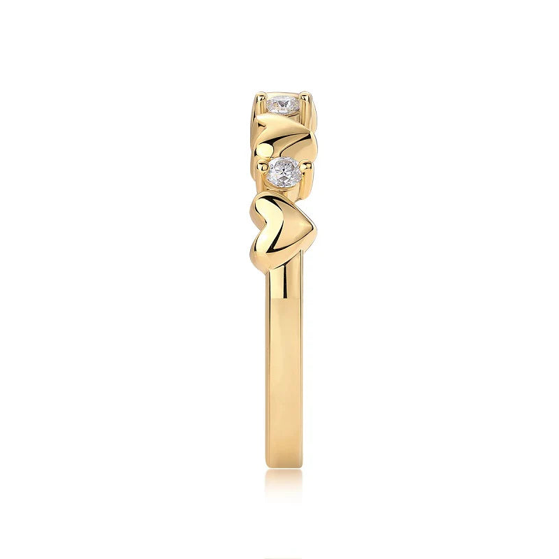 Bague Empilable en Or Vermeil 18K avec Cœur Rond Brillant et Moissanite