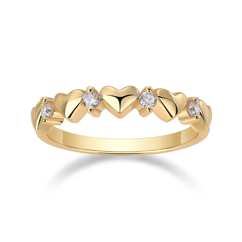 Bague Empilable en Or Vermeil 18K avec Cœur Rond Brillant et Moissanite