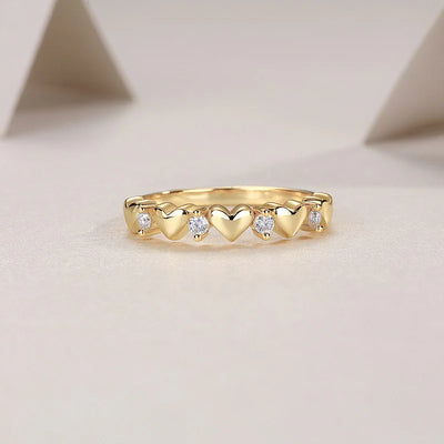 Bague Empilable en Or Vermeil 18K avec Cœur Rond Brillant et Moissanite