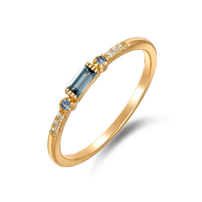 Bague Fin en Or Vermeil 18K avec Pierre en Topaze Bleue