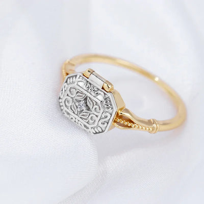 Bague vintage en forme de boîte Bijoux en argent 925 vermeil doré