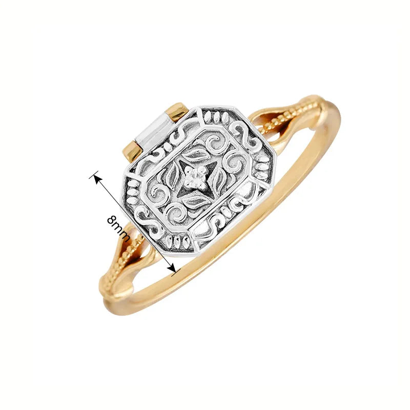 Bague vintage en forme de boîte Bijoux en argent 925 vermeil doré