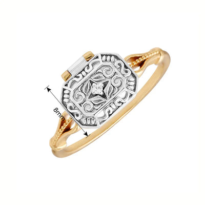Bague vintage en forme de boîte Bijoux en argent 925 vermeil doré