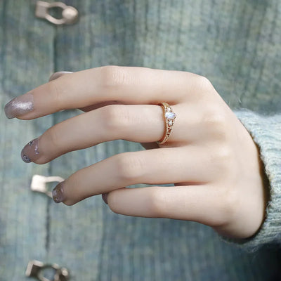 Bague de fiançailles couronne vintage pierre précieuse labradorite naturelle