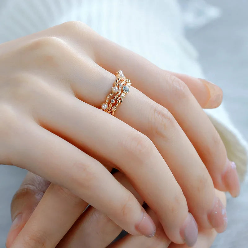 Bague Élégante en Or Vermeil 18K avec Pierre d’Aigue Marine