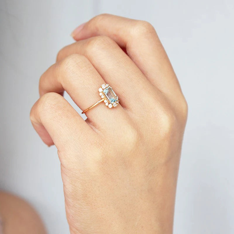 Bague en argent sterling avec topaze bleue Bijoux de fiançailles vintage
