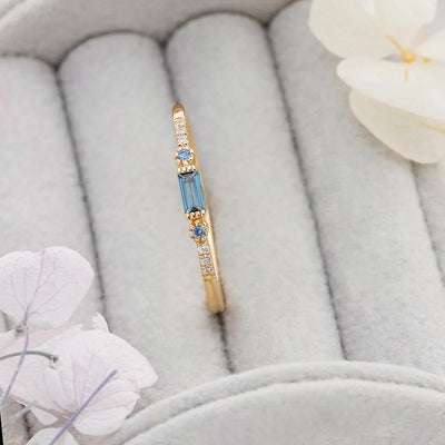 Bague Fin en Or Vermeil 18K avec Pierre en Topaze Bleue