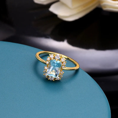 Bague en argent sterling avec topaze bleue Bijoux de fiançailles vintage