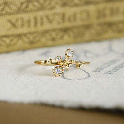 Bague Simple Fleur En Vermeil Or 14K