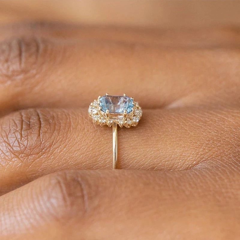 Bague en argent sterling avec topaze bleue Bijoux de fiançailles vintage