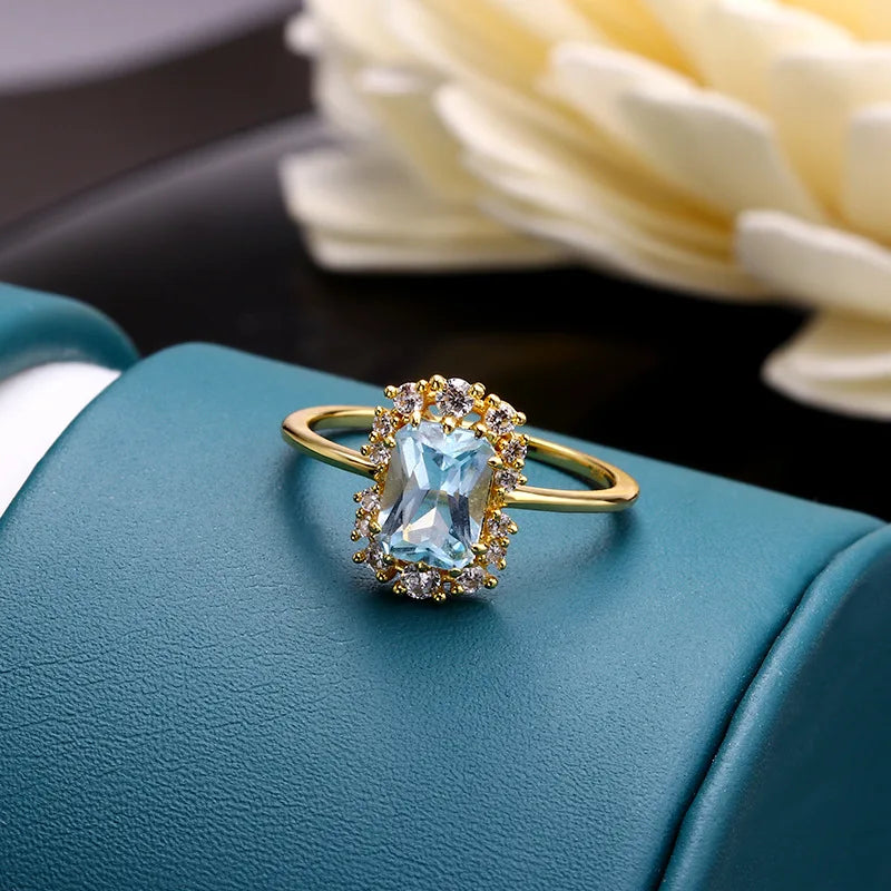 Bague en argent sterling avec topaze bleue Bijoux de fiançailles vintage