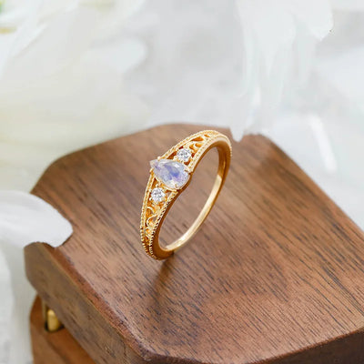 Bague de fiançailles couronne vintage pierre précieuse labradorite naturelle
