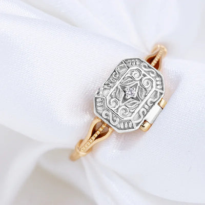 Bague vintage en forme de boîte Bijoux en argent 925 vermeil doré