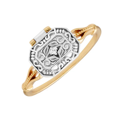 Bague vintage en forme de boîte Bijoux en argent 925 vermeil doré